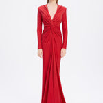 Long Sleeve Draped Evening Dress with Hat - 3011H