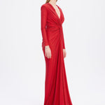 Long Sleeve Draped Evening Dress with Hat - 3011H