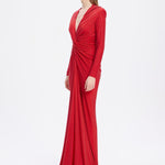 Long Sleeve Draped Evening Dress with Hat - 3011H