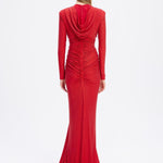 Long Sleeve Draped Evening Dress with Hat - 3011H