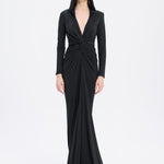 Long Sleeve Draped Evening Dress with Hat - 3011H