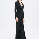 Long Sleeve Draped Evening Dress with Hat - 3011H