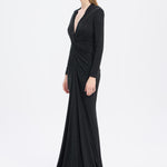 Long Sleeve Draped Evening Dress with Hat - 3011H