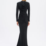 Long Sleeve Draped Evening Dress with Hat - 3011H