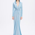Long Sleeve Draped Evening Dress with Hat - 3011H