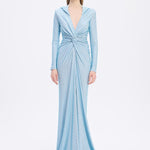 Long Sleeve Draped Evening Dress with Hat - 3011H