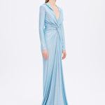 Long Sleeve Draped Evening Dress with Hat - 3011H