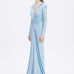 Long Sleeve Draped Evening Dress with Hat - 3011H