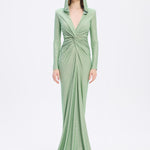 Long Sleeve Draped Evening Dress with Hat - 3011H