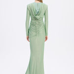 Long Sleeve Draped Evening Dress with Hat - 3011H
