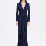 Long Sleeve Draped Evening Dress with Hat - 3011H