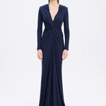 Long Sleeve Draped Evening Dress with Hat - 3011H