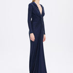 Long Sleeve Draped Evening Dress with Hat - 3011H