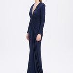 Long Sleeve Draped Evening Dress with Hat - 3011H