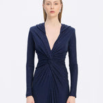 Long Sleeve Draped Evening Dress with Hat - 3011H