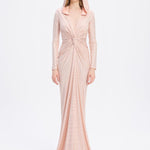 Long Sleeve Draped Evening Dress with Hat - 3011H
