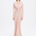 Long Sleeve Draped Evening Dress with Hat - 3011H
