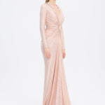 Long Sleeve Draped Evening Dress with Hat - 3011H