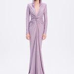 Long Sleeve Draped Evening Dress with Hat - 3011H