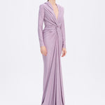 Long Sleeve Draped Evening Dress with Hat - 3011H