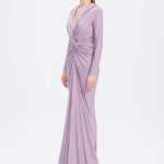 Long Sleeve Draped Evening Dress with Hat - 3011H