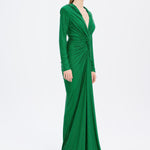 Long Sleeve Draped Evening Dress with Hat - 3011H
