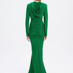 Long Sleeve Draped Evening Dress with Hat - 3011H