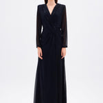 Long Sleeve V-Neck Long Evening Dress with Smocking Detail - 5048C