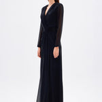 Long Sleeve V-Neck Long Evening Dress with Smocking Detail - 5048C