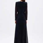 Long Sleeve V-Neck Long Evening Dress with Smocking Detail - 5048C
