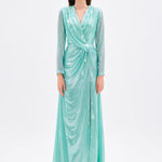 Long Sleeve V-Neck Long Evening Dress with Smocking Detail - 5048C
