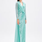 Long Sleeve V-Neck Long Evening Dress with Smocking Detail - 5048C
