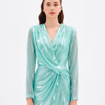 Long Sleeve V-Neck Long Evening Dress with Smocking Detail - 5048C