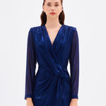 Long Sleeve V-Neck Long Evening Dress with Smocking Detail - 5048C