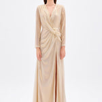 Long Sleeve V-Neck Long Evening Dress with Smocking Detail - 5048C