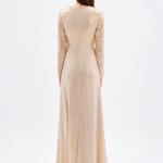 Long Sleeve V-Neck Long Evening Dress with Smocking Detail - 5048C
