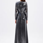 Long Sleeve V-Neck Long Evening Dress with Smocking Detail - 5048C