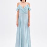 V Neck Pleated Chiffon Long Evening Dress - 9080C