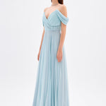 V Neck Pleated Chiffon Long Evening Dress - 9080C