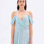 V Neck Pleated Chiffon Long Evening Dress - 9080C