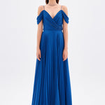 V Neck Pleated Chiffon Long Evening Dress - 9080C