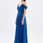 V Neck Pleated Chiffon Long Evening Dress - 9080C