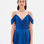 V Neck Pleated Chiffon Long Evening Dress - 9080C