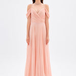 V Neck Pleated Chiffon Long Evening Dress - 9080C