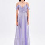 V Neck Pleated Chiffon Long Evening Dress - 9080C