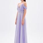 V Neck Pleated Chiffon Long Evening Dress - 9080C