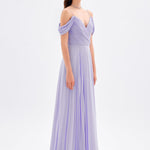 V Neck Pleated Chiffon Long Evening Dress - 9080C