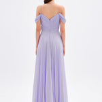V Neck Pleated Chiffon Long Evening Dress - 9080C