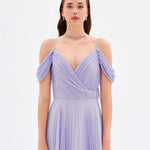 V Neck Pleated Chiffon Long Evening Dress - 9080C