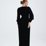 V Neck Pleated Long Sleeve Chiffon Long Evening Dress - AP005